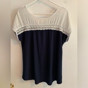 Blue and white tie back top